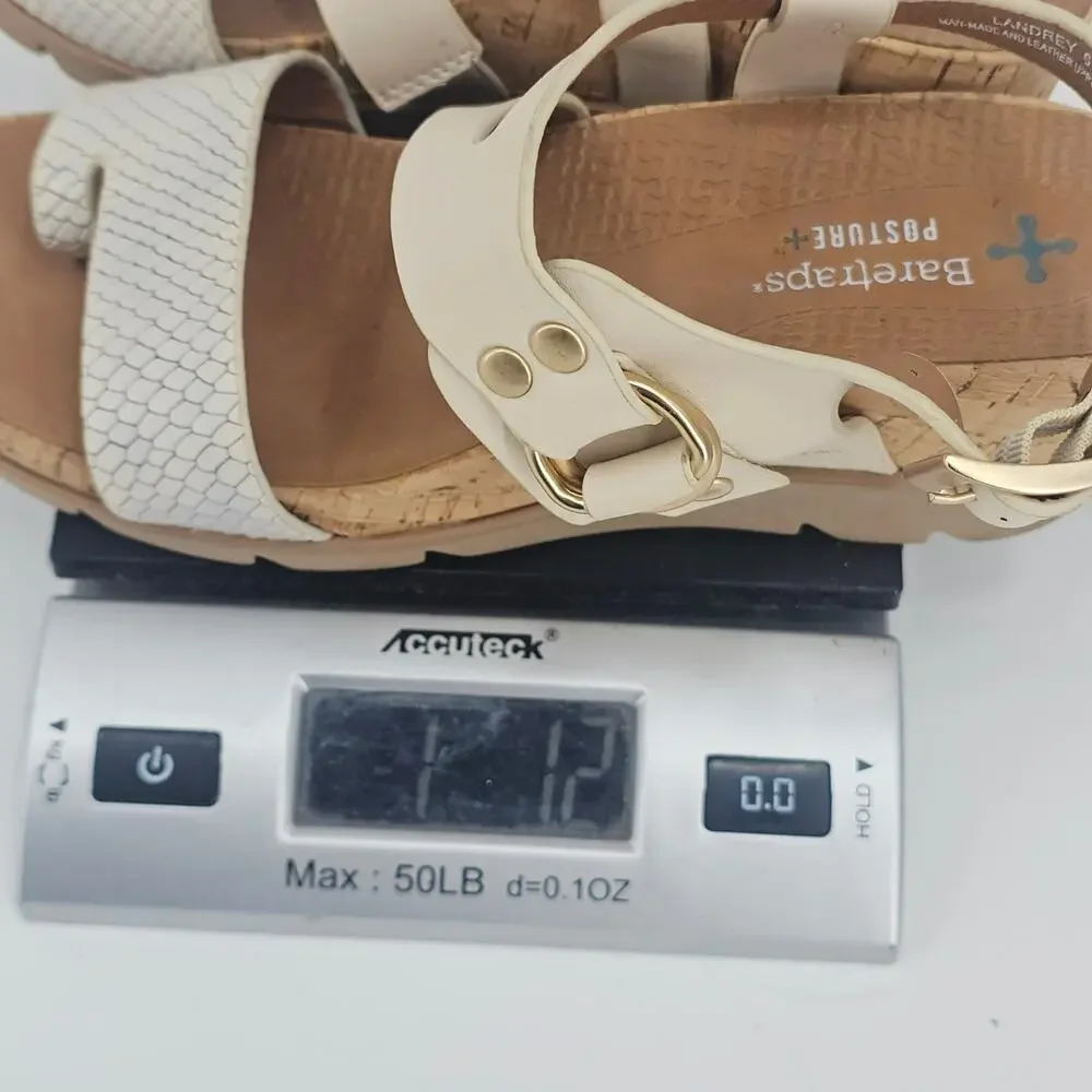 Baretraps Posture Landrey white Leather wedge sandal Tow Loop 6.5 Boho Bohemian